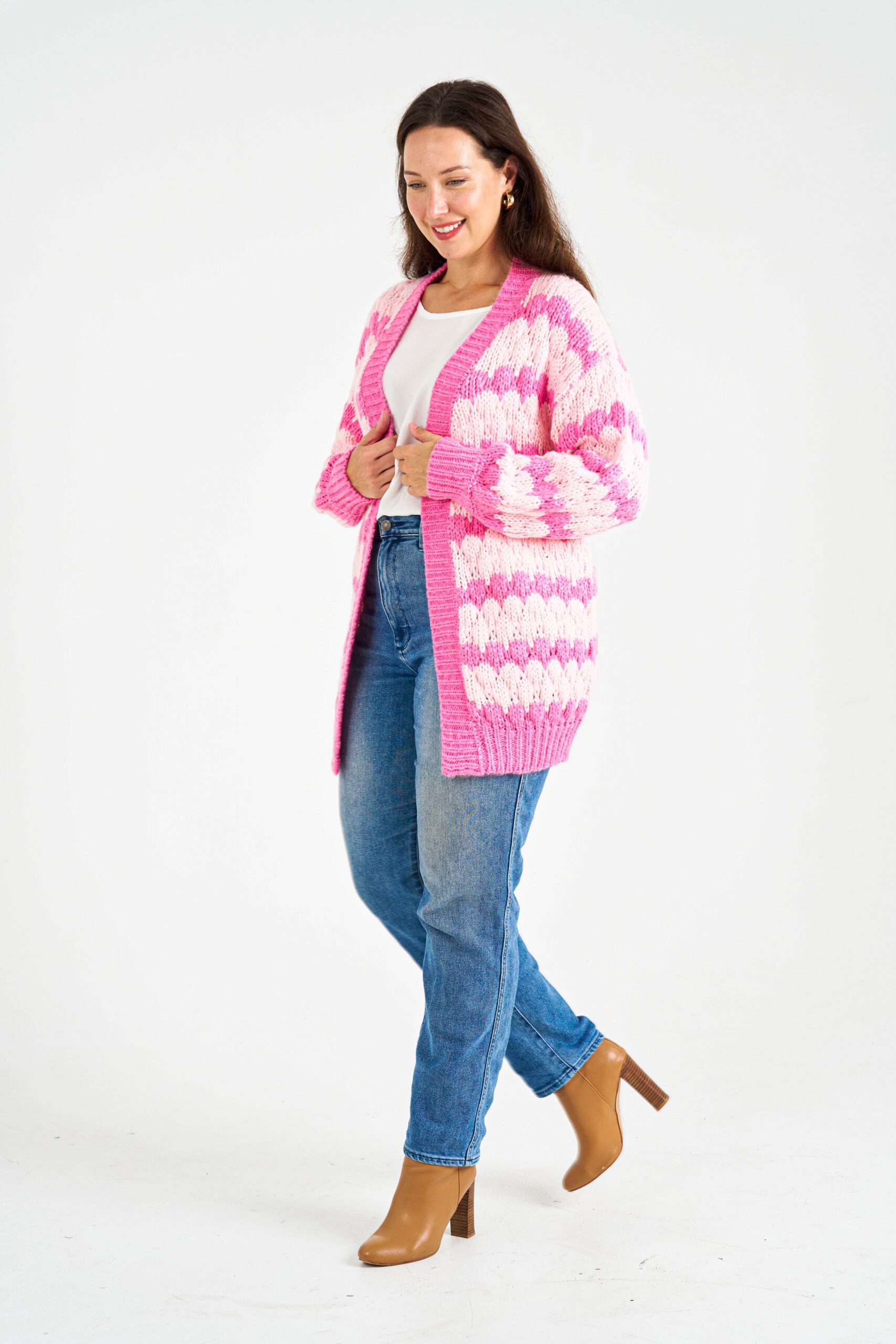 boho women clothing wholesale knitwear - BRITTNEY CARDIGAN-PINK STRIPE