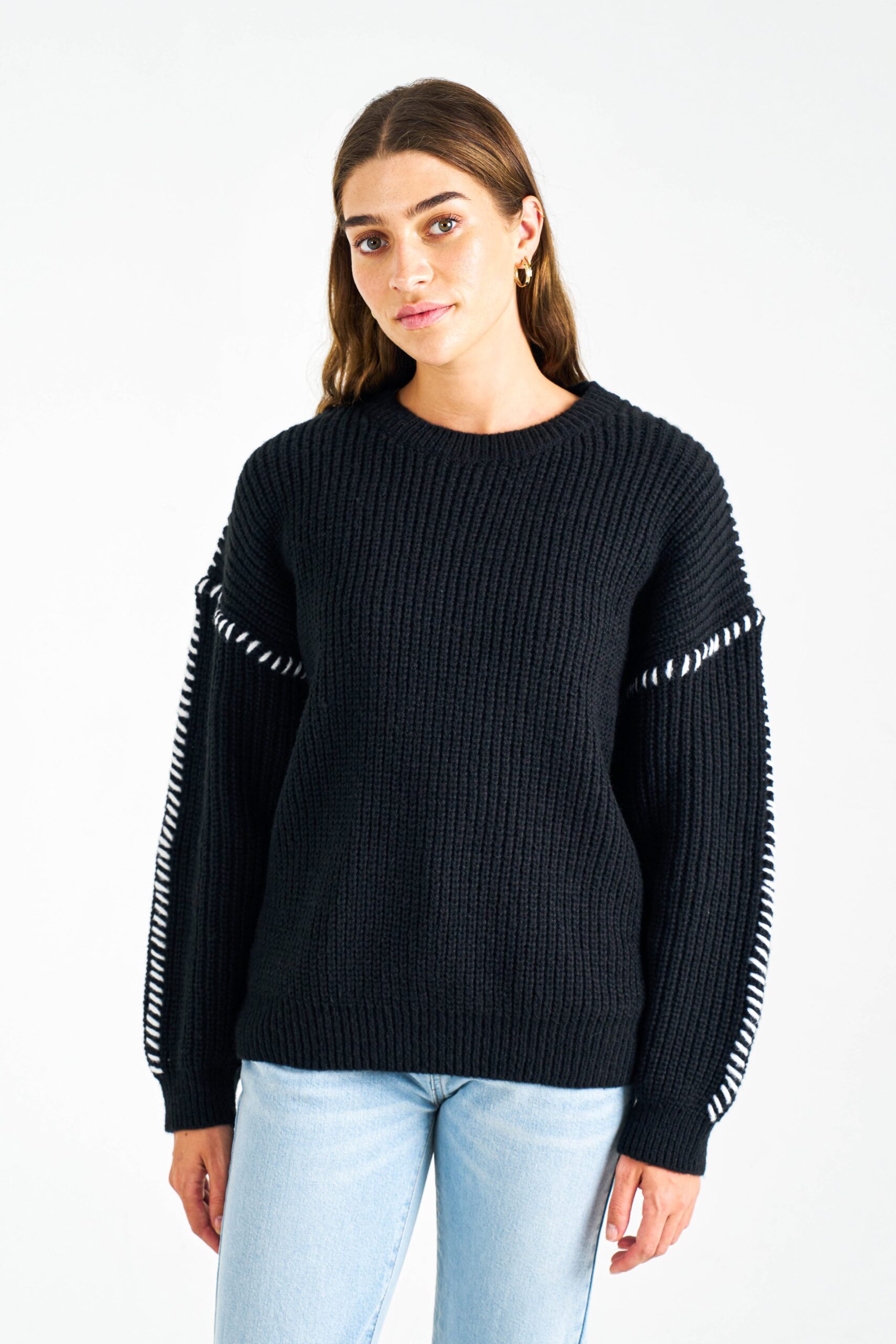 boho&primrose women clothing wholesale knitwear -GABRIELA KNIT TOP-BLACK WHITE