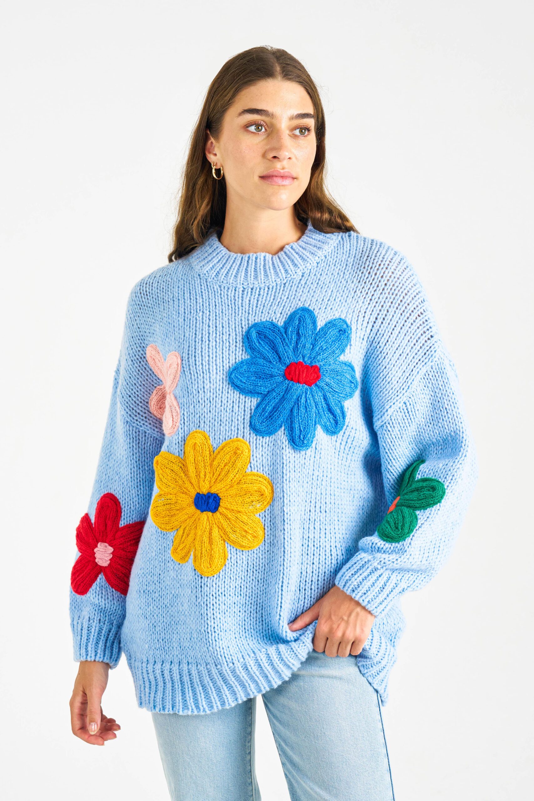 boho&primrose women clothing wholesale knitwear - MULTI DAISY KNIT-blue