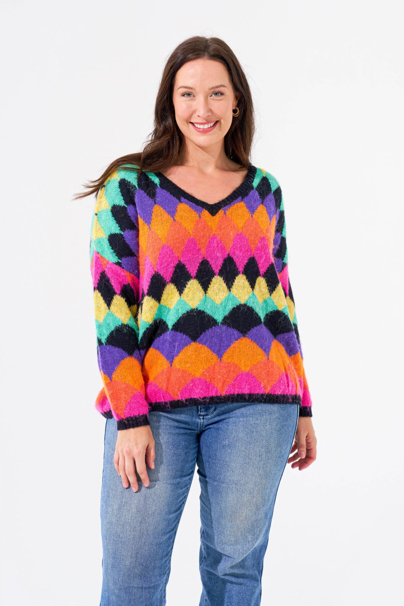 HELENA TOP KNIT WHOLESALE WOMEN KNIT TOP BLACK MULTI BOHO AUSTRALIA