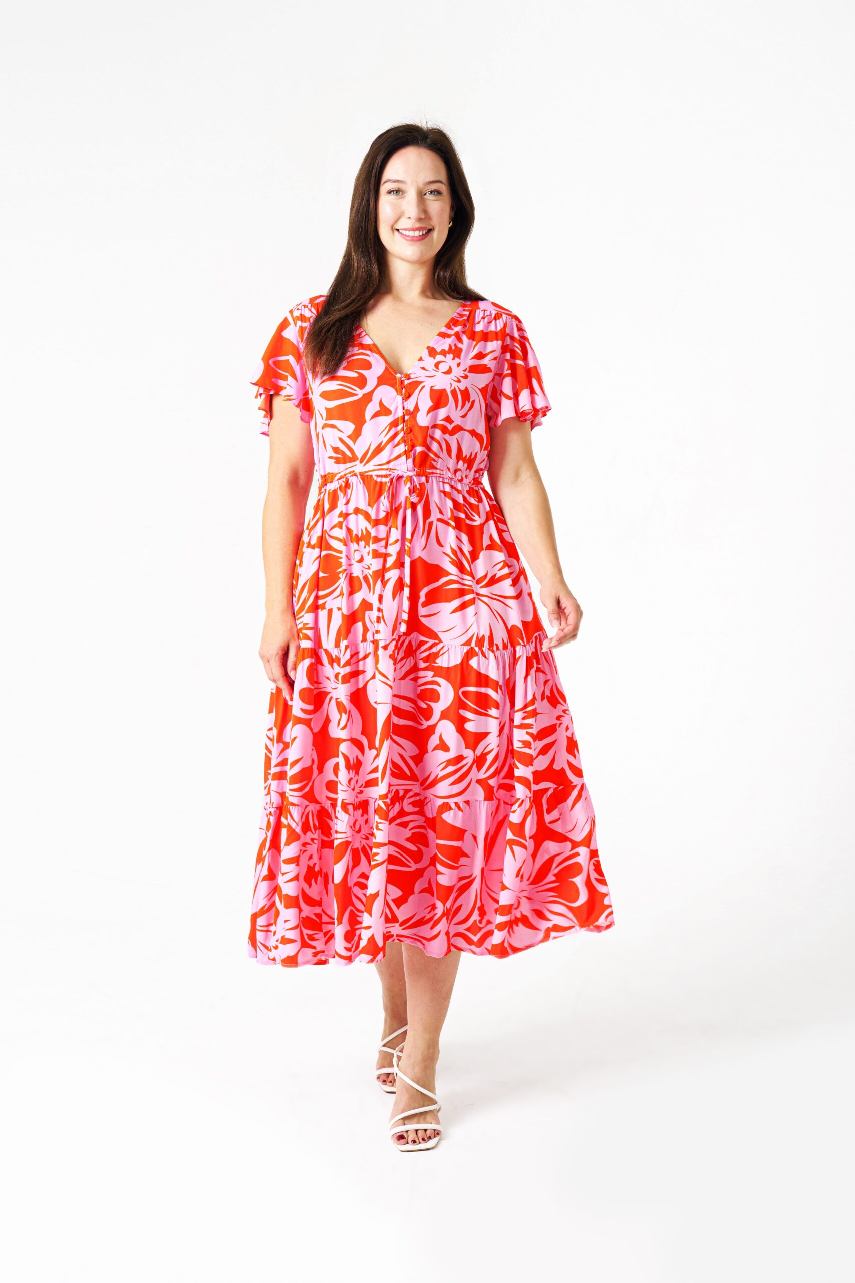 FOLEY MIDI DRESS WHOLESALE WOMEN DRESS PINK RED FLORAL BOHO AUSTRALIA
