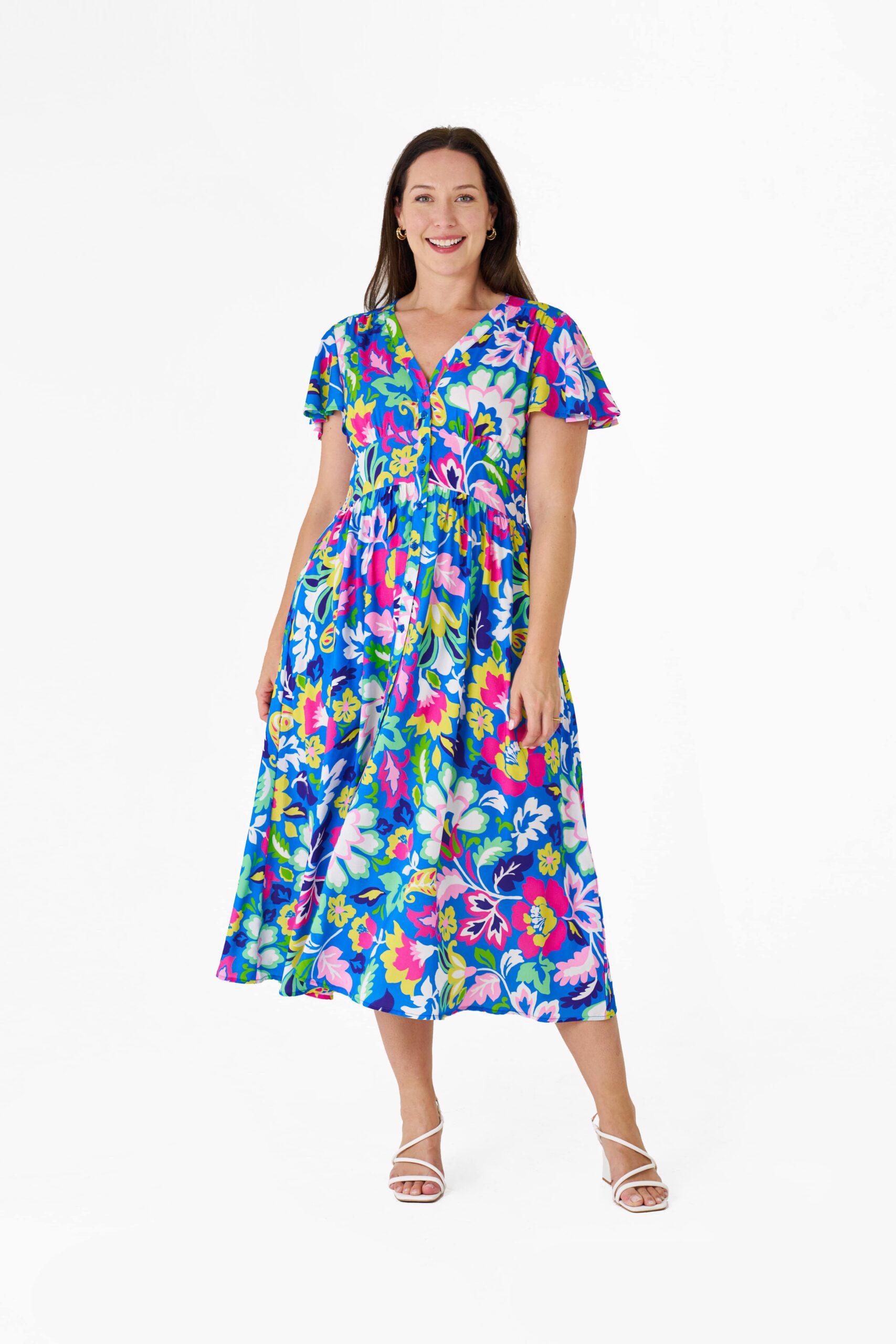 BARRERA MIDI DRESS-WHOLESALE WOMEN DRESS-BLUE FLORAL  BOHO AUSTRALIA