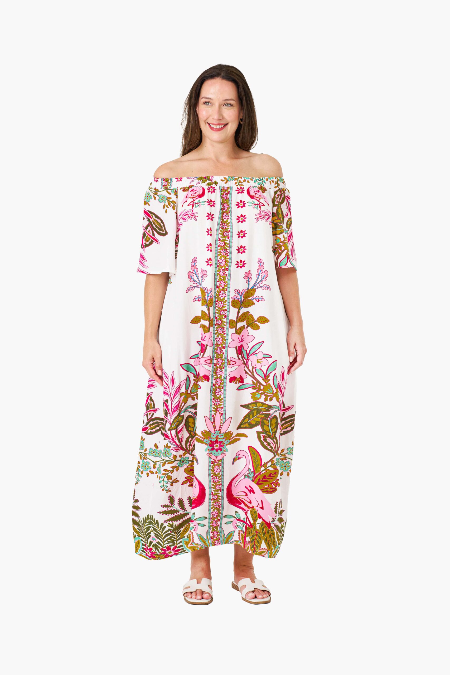 FLAMINGO MAXI DRESS WHOLESALE WOMEN DRESS FLAMINGO PRINT BOHO AUSTRALIA
